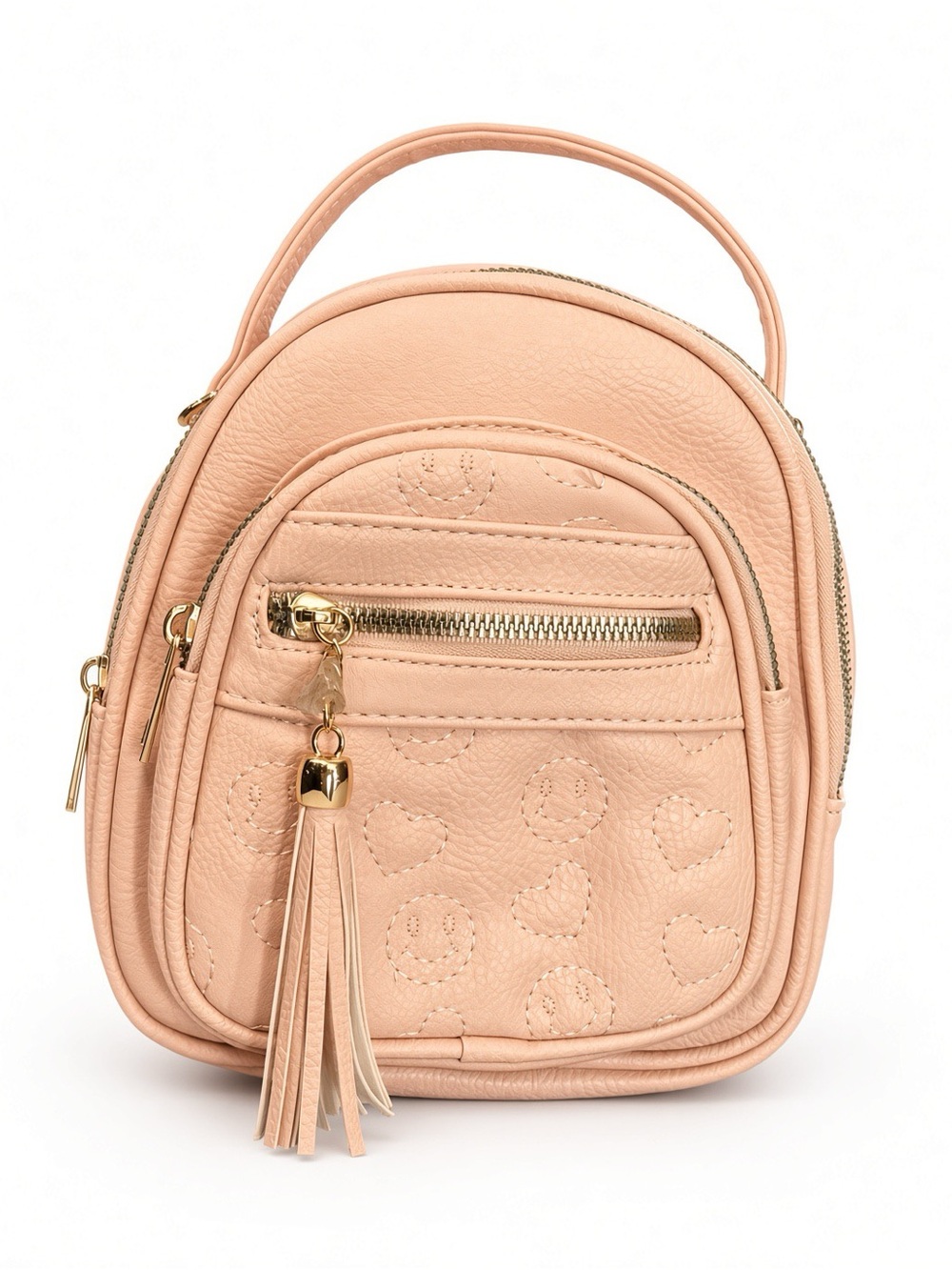Under One Sky Peach Mini Backpack with Tassel and Heart Embossing